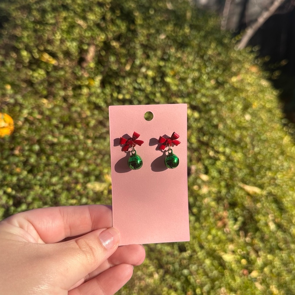 Red and Green Bow Earrings for Kids